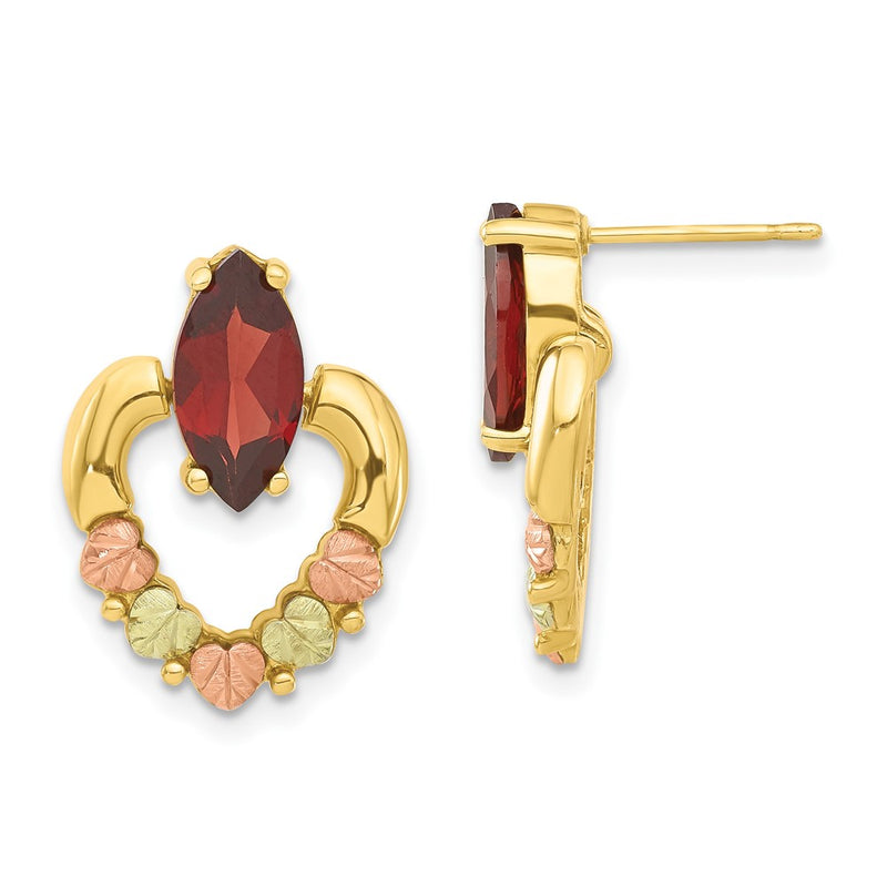 10k Tri Color Tri-color Black Hills Gold Leaf Heart Garnet Dangle Earrings