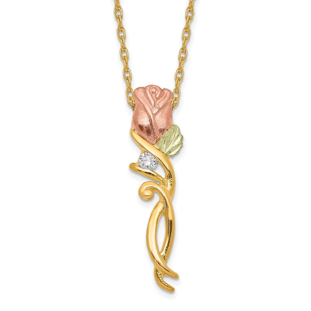 10k Tri Color Tri-color Black Hills Gold Diamond Rose Necklace