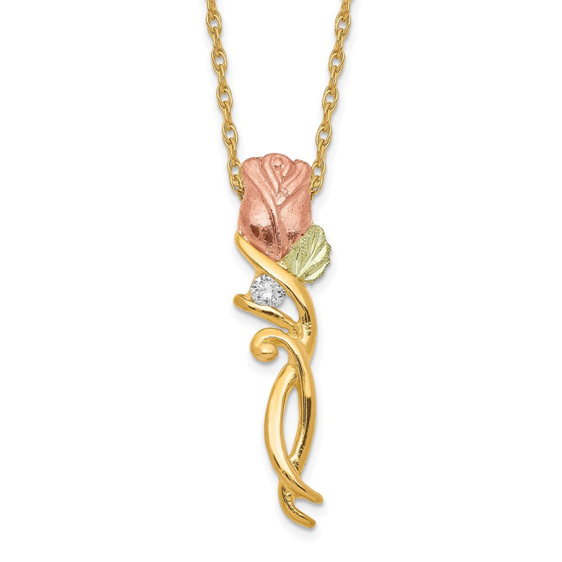 10k Tri Color Tri-color Black Hills Gold Diamond Rose Necklace