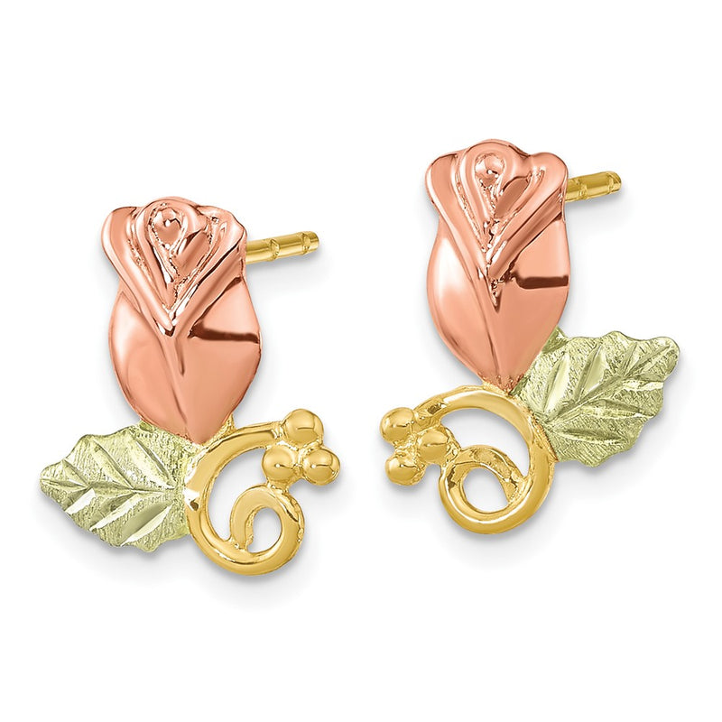 10k Tri Color Tri-Color Black Hills Gold Rose Post Earrings