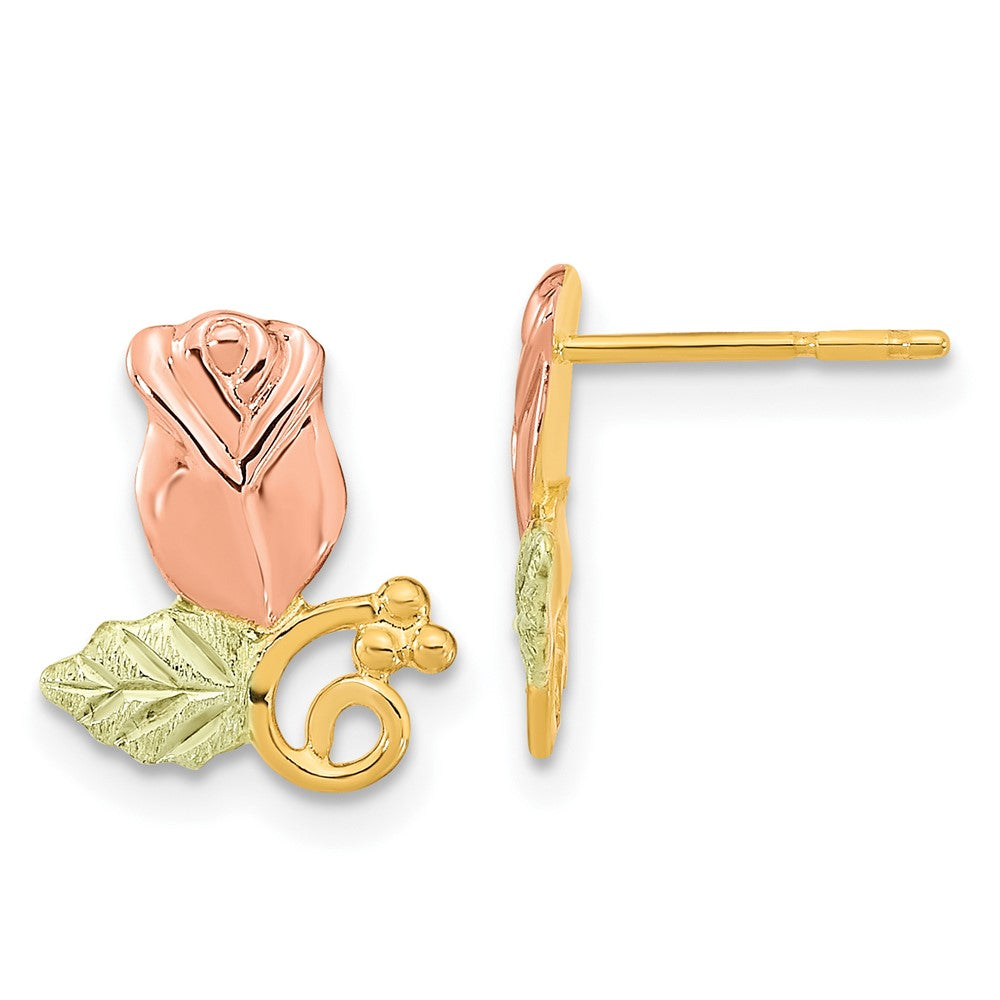 10k Tri Color Tri-Color Black Hills Gold Rose Post Earrings