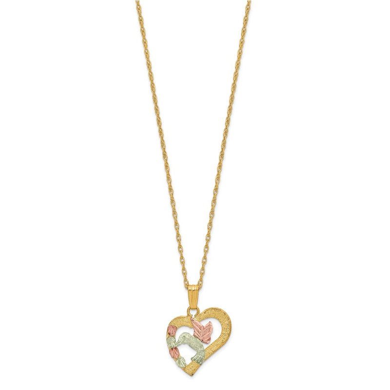 10k Tri Color Tri-Color Black Hills Gold Hummingbird in Heart Necklace