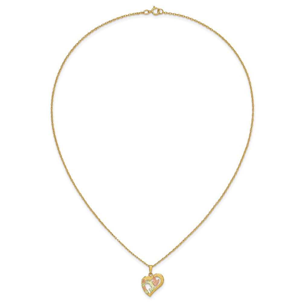 10k Tri Color Tri-Color Black Hills Gold Hummingbird in Heart Necklace