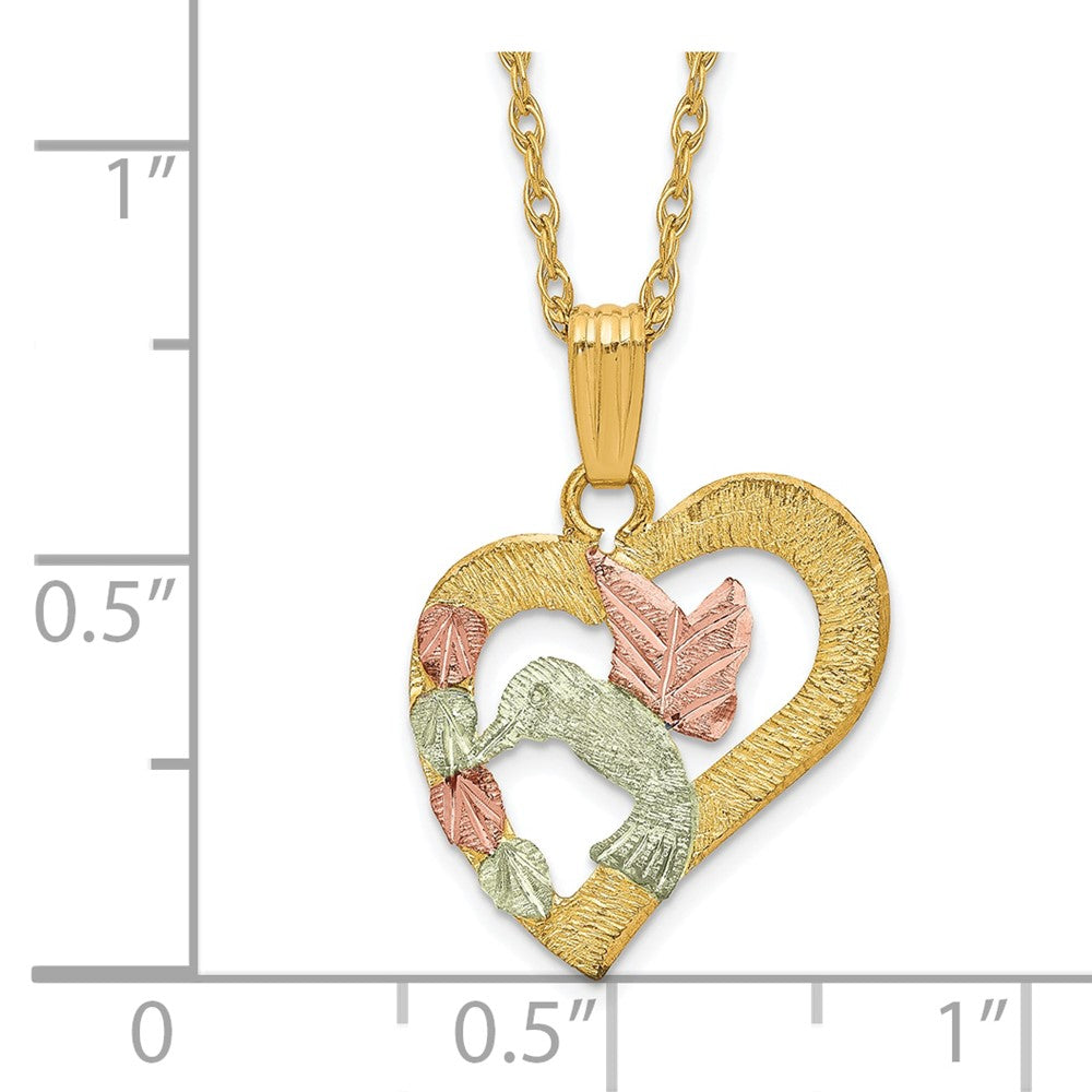 10k Tri Color Tri-Color Black Hills Gold Hummingbird in Heart Necklace