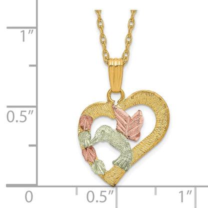 10k Tri Color Tri-Color Black Hills Gold Hummingbird in Heart Necklace