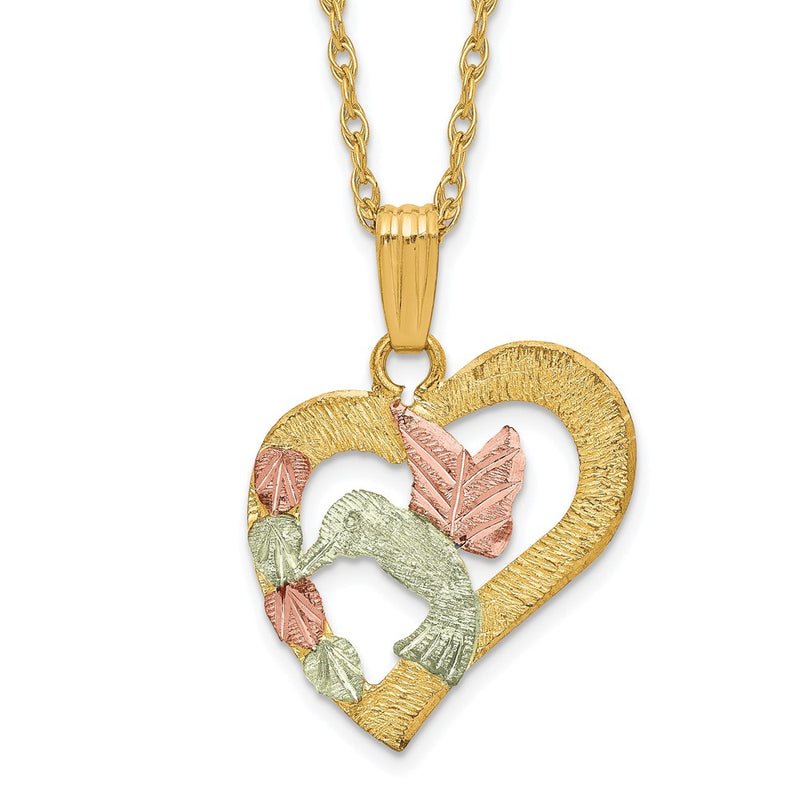 10k Tri Color Tri-Color Black Hills Gold Hummingbird in Heart Necklace