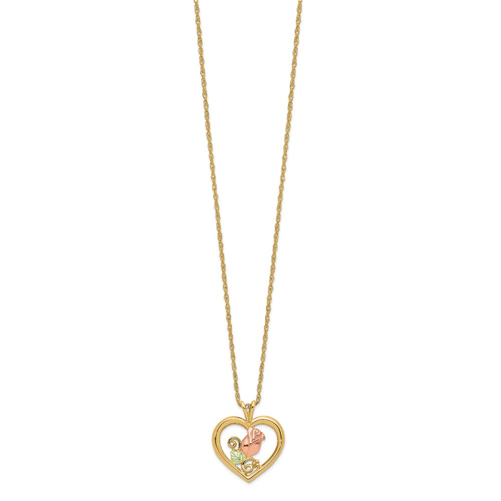 10k Tri Color Tri-Color Black Hills Gold Rose in Heart Necklace