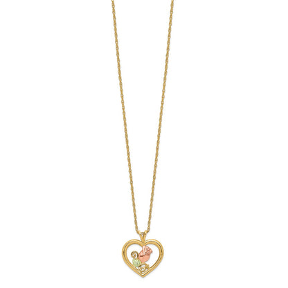 10k Tri Color Tri-Color Black Hills Gold Rose in Heart Necklace