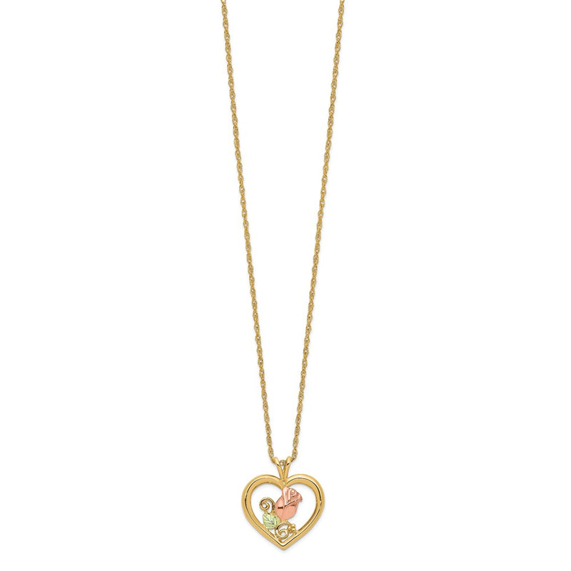 10k Tri Color Tri-Color Black Hills Gold Rose in Heart Necklace