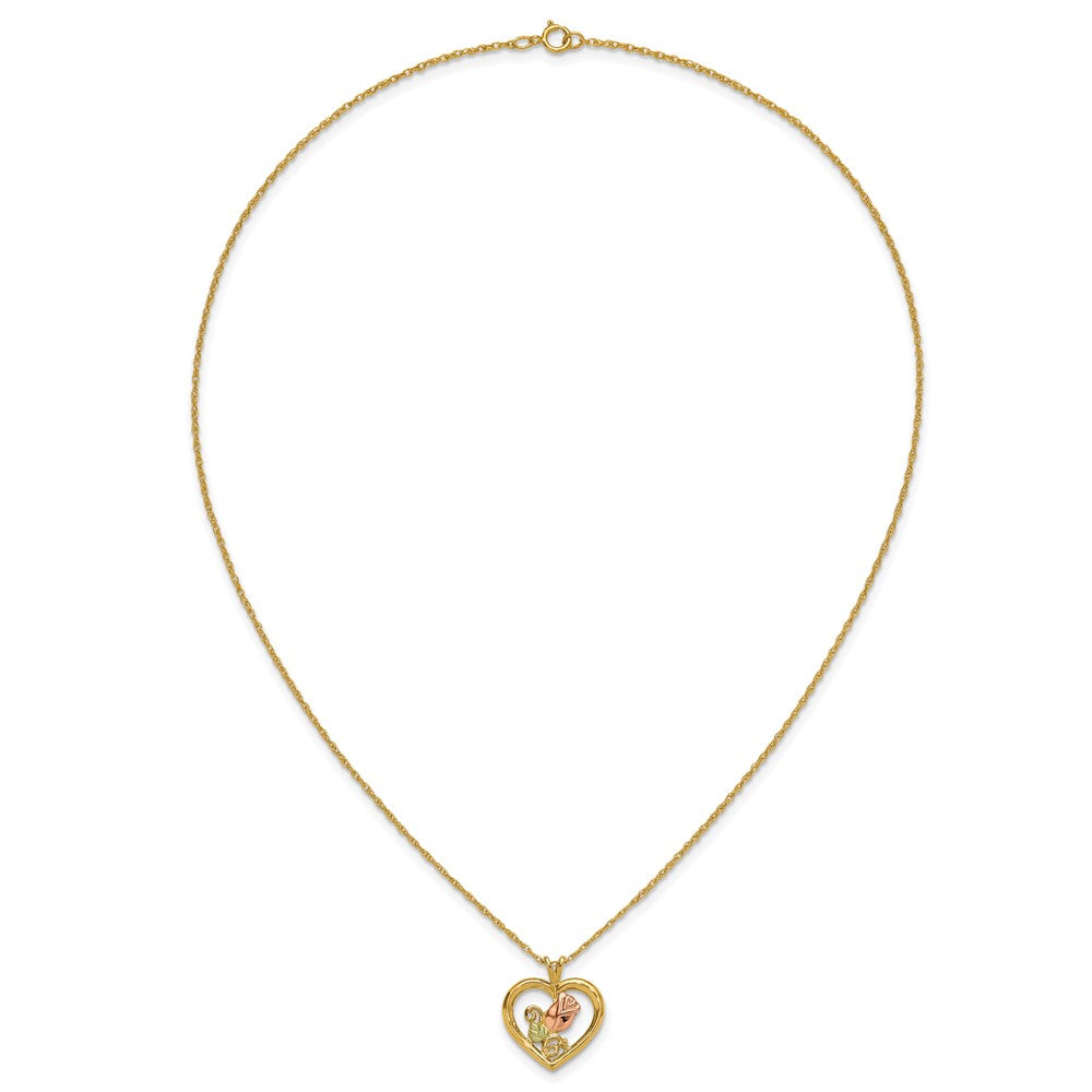 10k Tri Color Tri-Color Black Hills Gold Rose in Heart Necklace