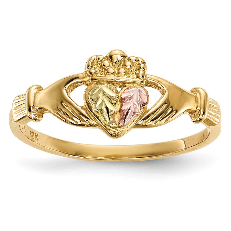 10k Tri Color Tri-Color Black Hills Gold Claddagh Ring