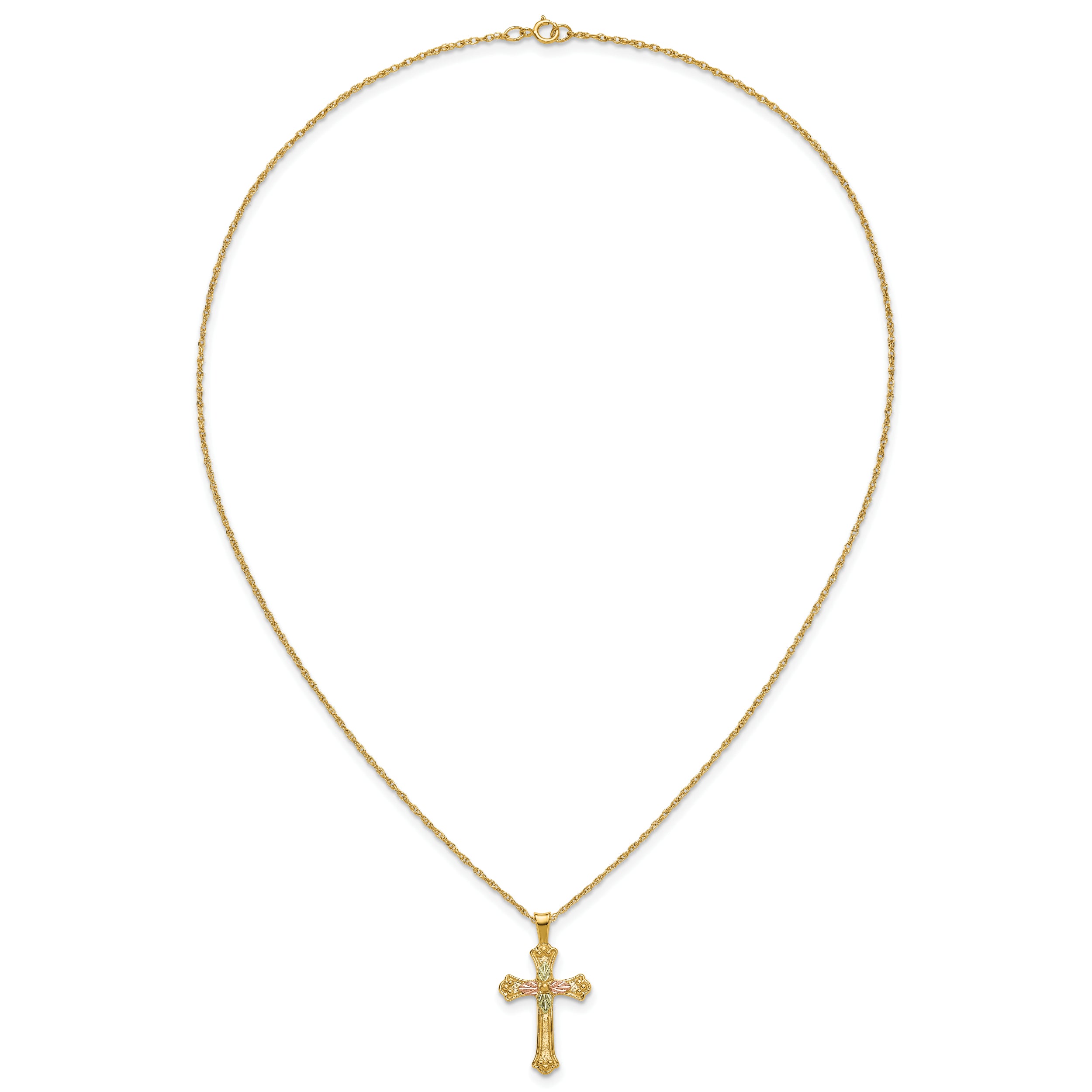 10K Tri Color W/12K Accents Black Hills Gold Cross 18In Necklace