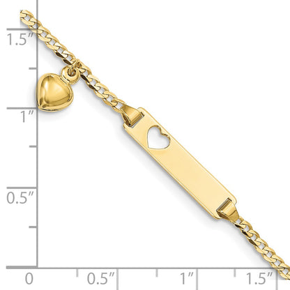 10k Yellow Gold Flat Curb Link ID Bracelet w/ dangling heart