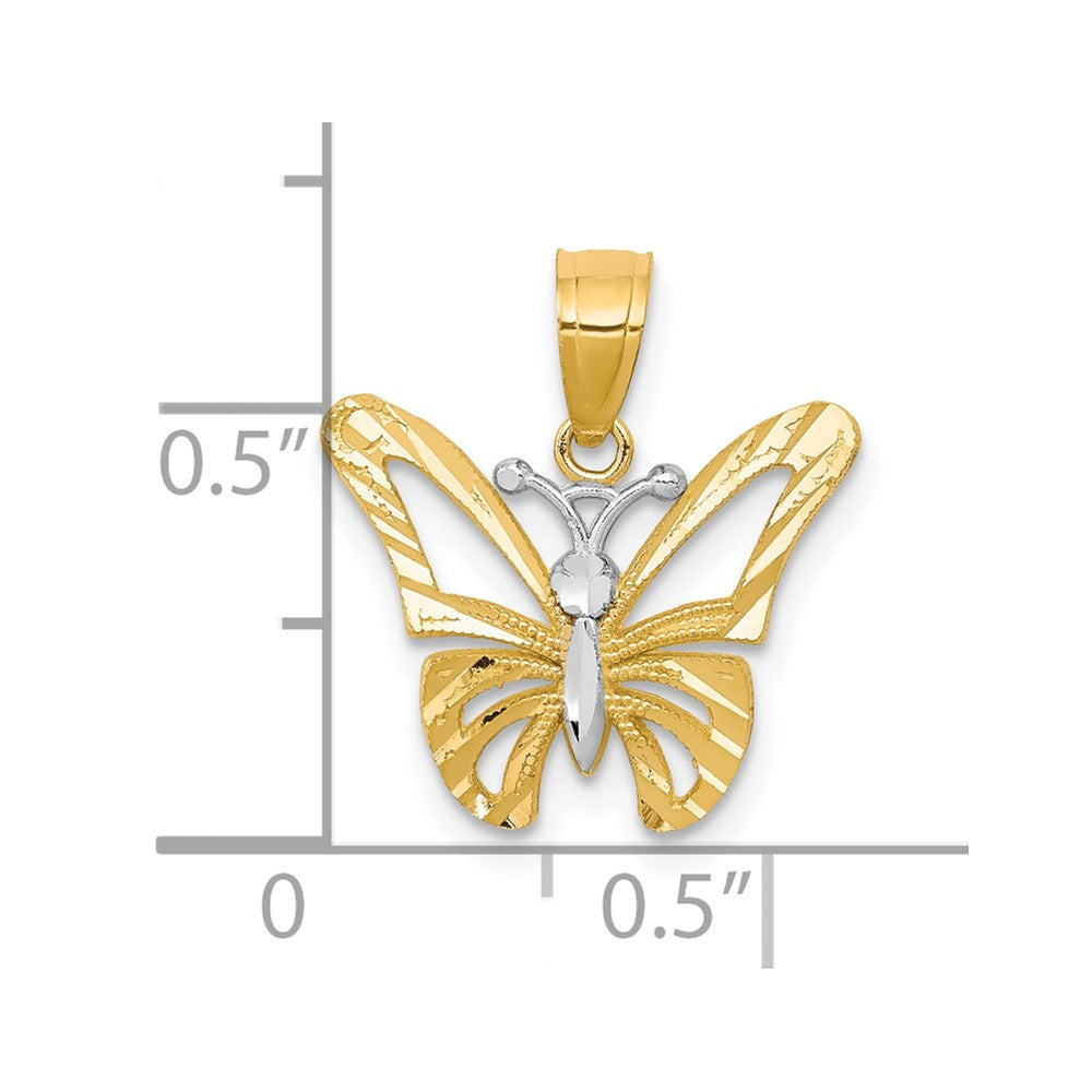 10k Yellow w/Rhodium w/ Rhodium Butterfly Pendant