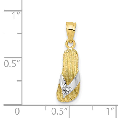 10k Yellow w/Rhodium 10k & Rhodium CZ Flip Flop Charm