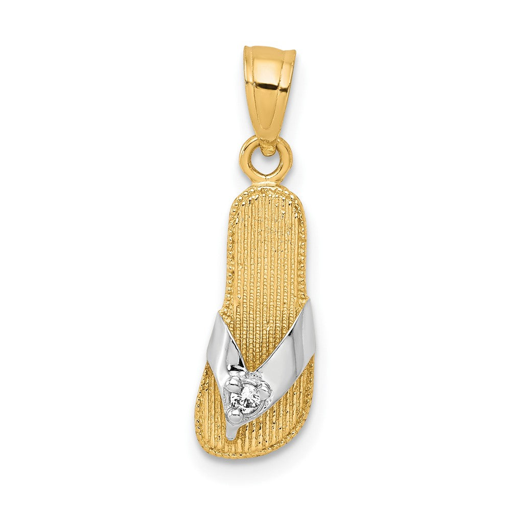 10k Yellow w/Rhodium 10k & Rhodium CZ Flip Flop Charm