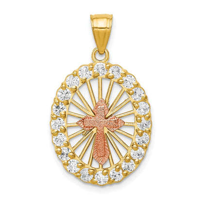 10k Two-tone 10k Two-tone CZ Cross Pendant