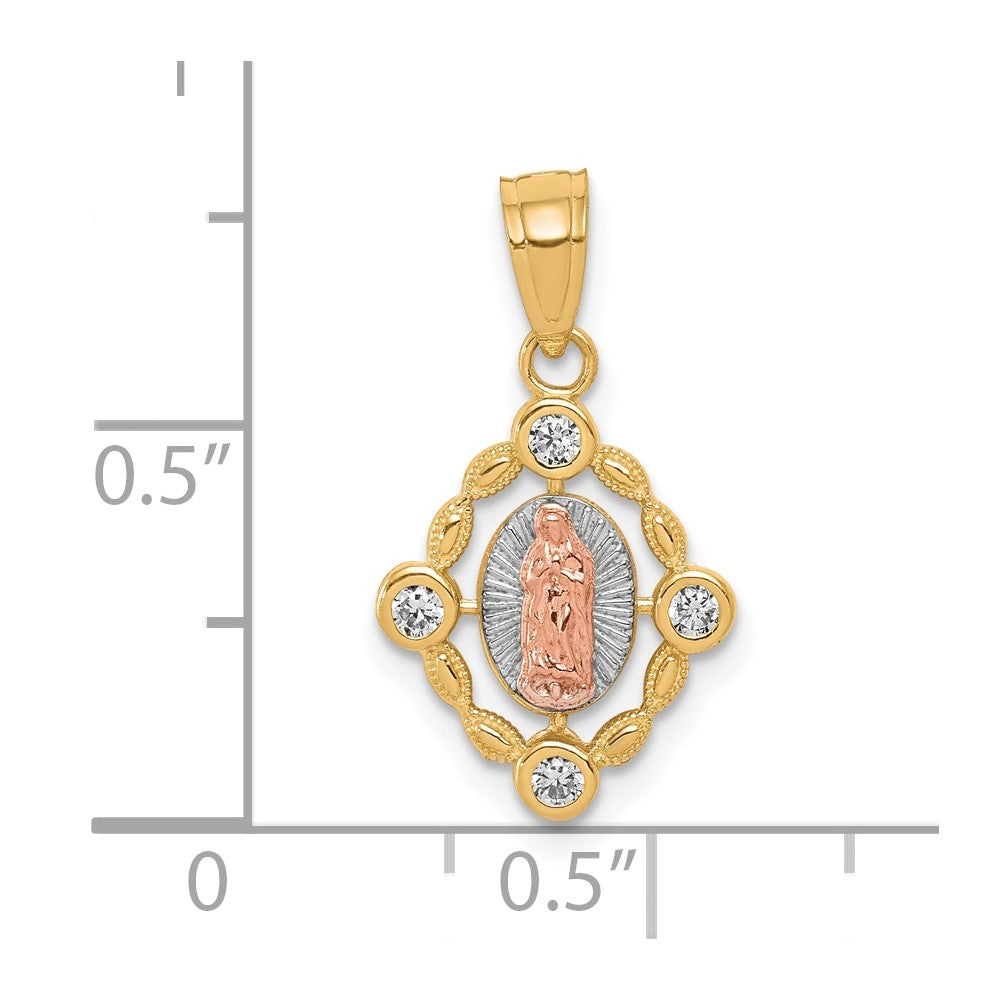 10k Two-tone Small w/ White Rhodium Our Lady of Guadalupe Pendant