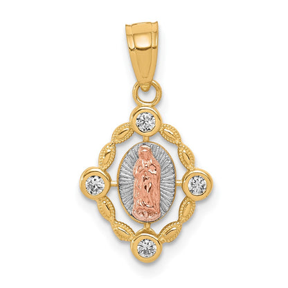 10k Two-tone Small w/ White Rhodium Our Lady of Guadalupe Pendant