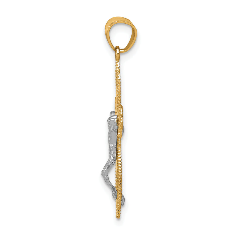 10k Yellow w/Rhodium w/ Rhodium Filigree Crucifix Pendant