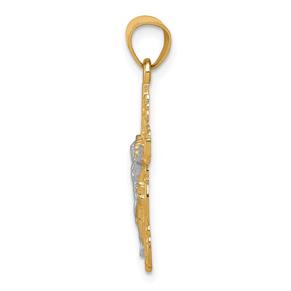 10k Yellow w/Rhodium w/ Rhodium Crucifix Pendant
