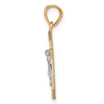 10k Yellow w/Rhodium w/ Rhodium Small Crucifix Pendant
