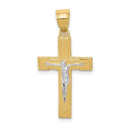 10k Yellow w/Rhodium w/ Rhodium Crucifix Pendant