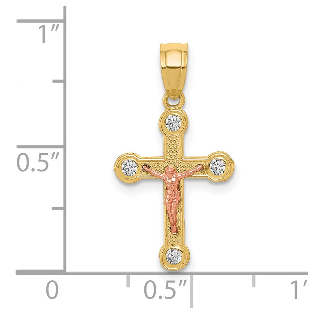 10k Two-tone 10k Two-tone Yellow and Rose Gold CZ Crucifix Pendant