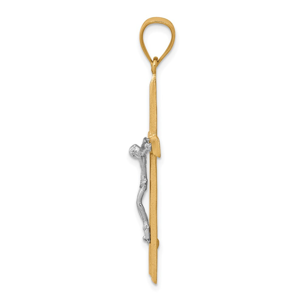 10k Yellow w/Rhodium w/ Rhodium Diamond-Cut Crucifix Pendant