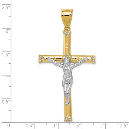 10k Yellow w/Rhodium 10K w/ Rhodium CZ Crucifix Pendant
