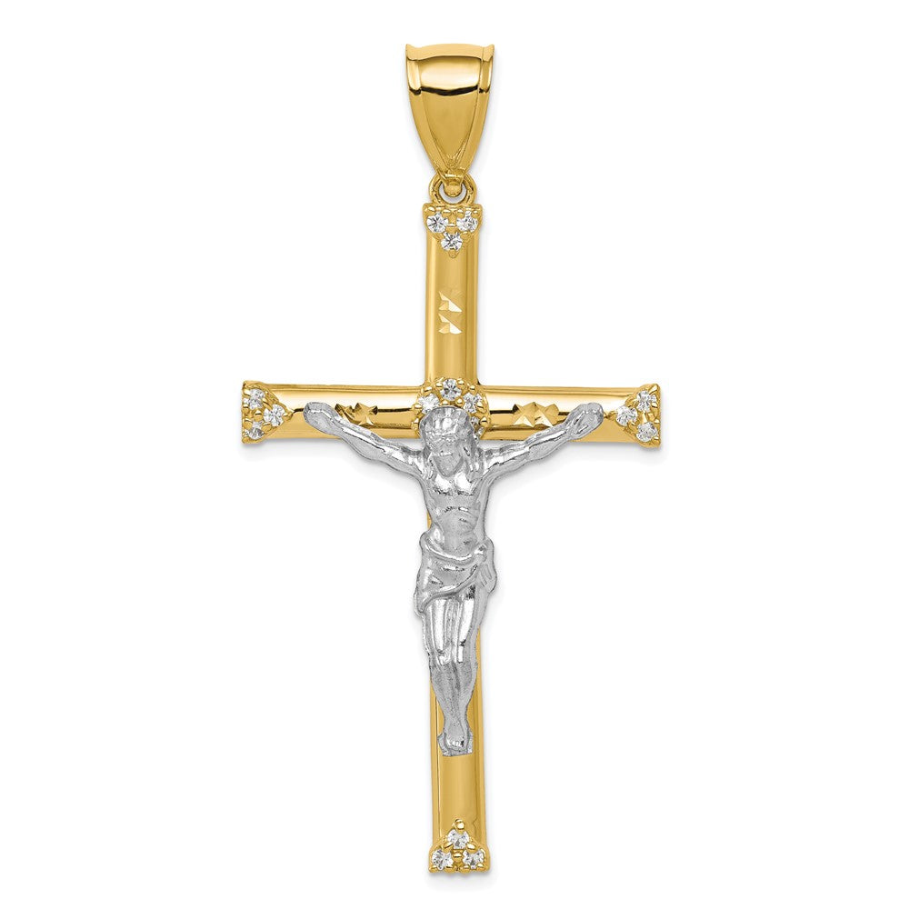 10k Yellow w/Rhodium 10K w/ Rhodium CZ Crucifix Pendant