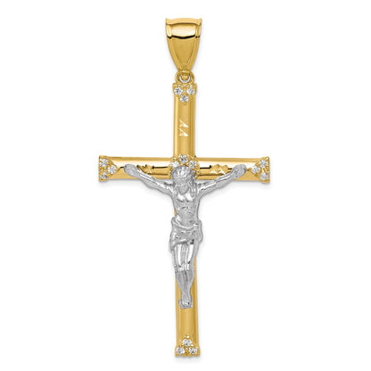 10k Yellow w/Rhodium 10K w/ Rhodium CZ Crucifix Pendant