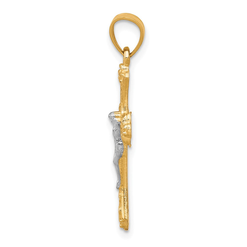 10k Yellow w/Rhodium Fleur De Lis Crucifix Pendant