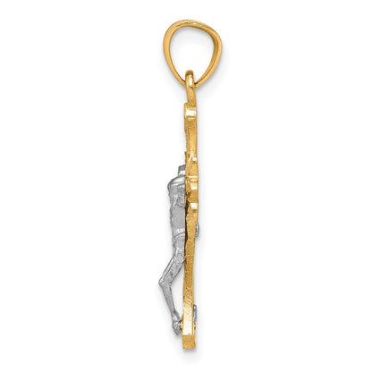 10k Yellow w/Rhodium Filigree Crucifix Pendant