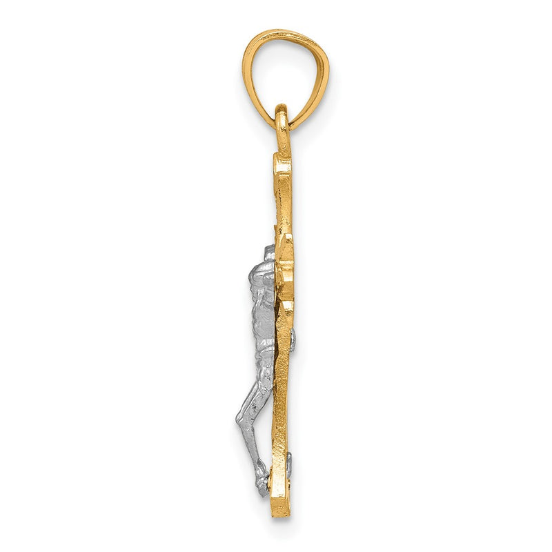 10k Yellow w/Rhodium Filigree Crucifix Pendant