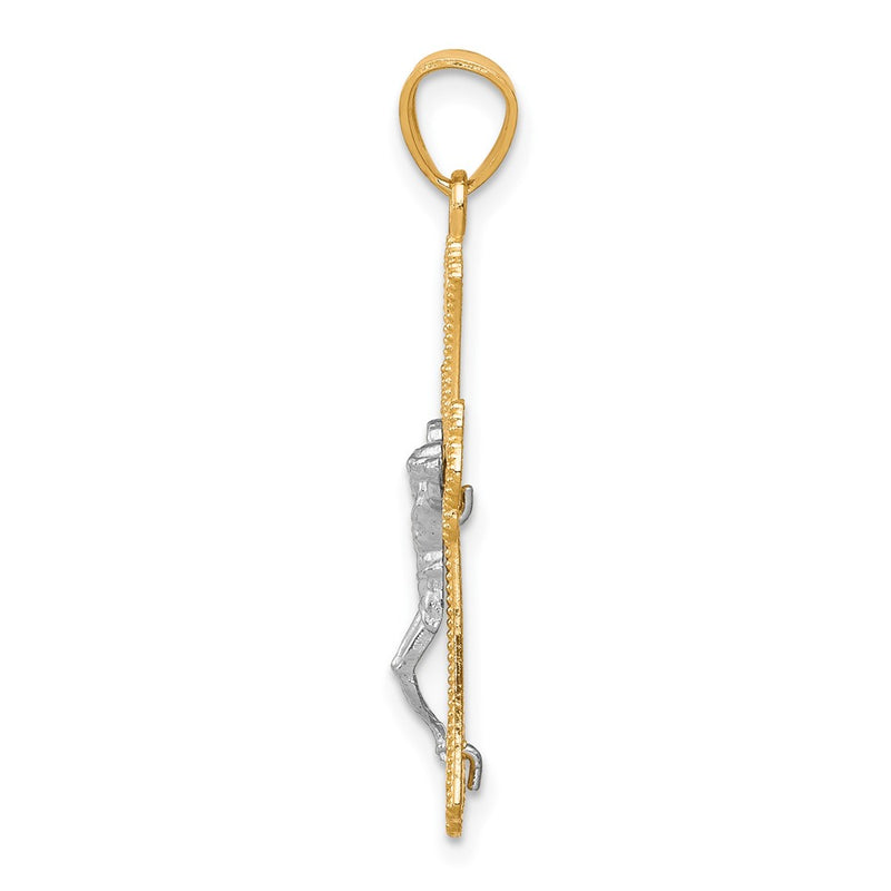 10k Yellow w/Rhodium Diamond-Cut Crucifix Pendant