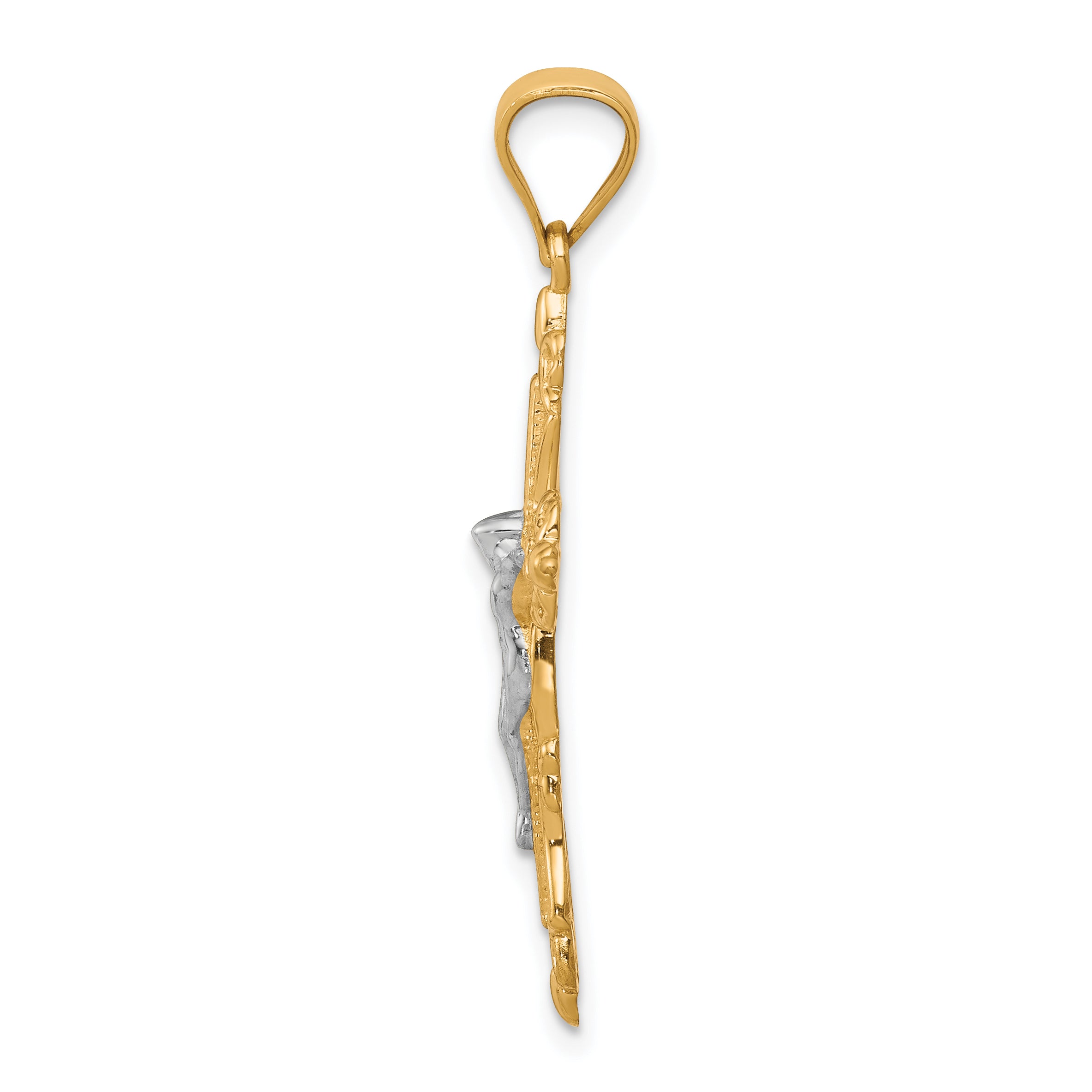 10k Yellow w/Rhodium Crucifix Pendant