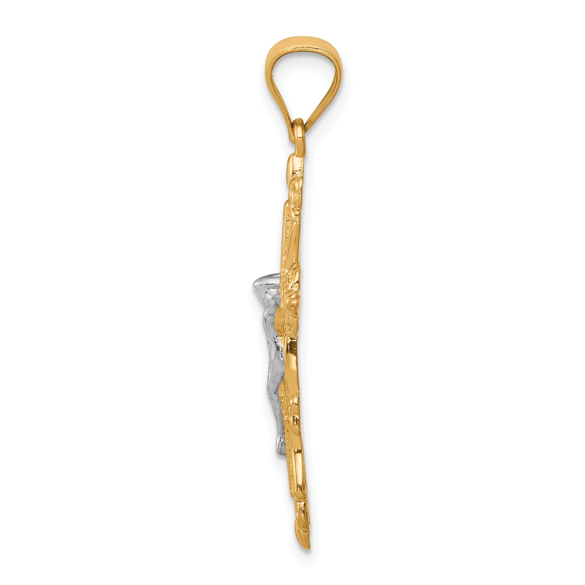10k Yellow w/Rhodium Crucifix Pendant