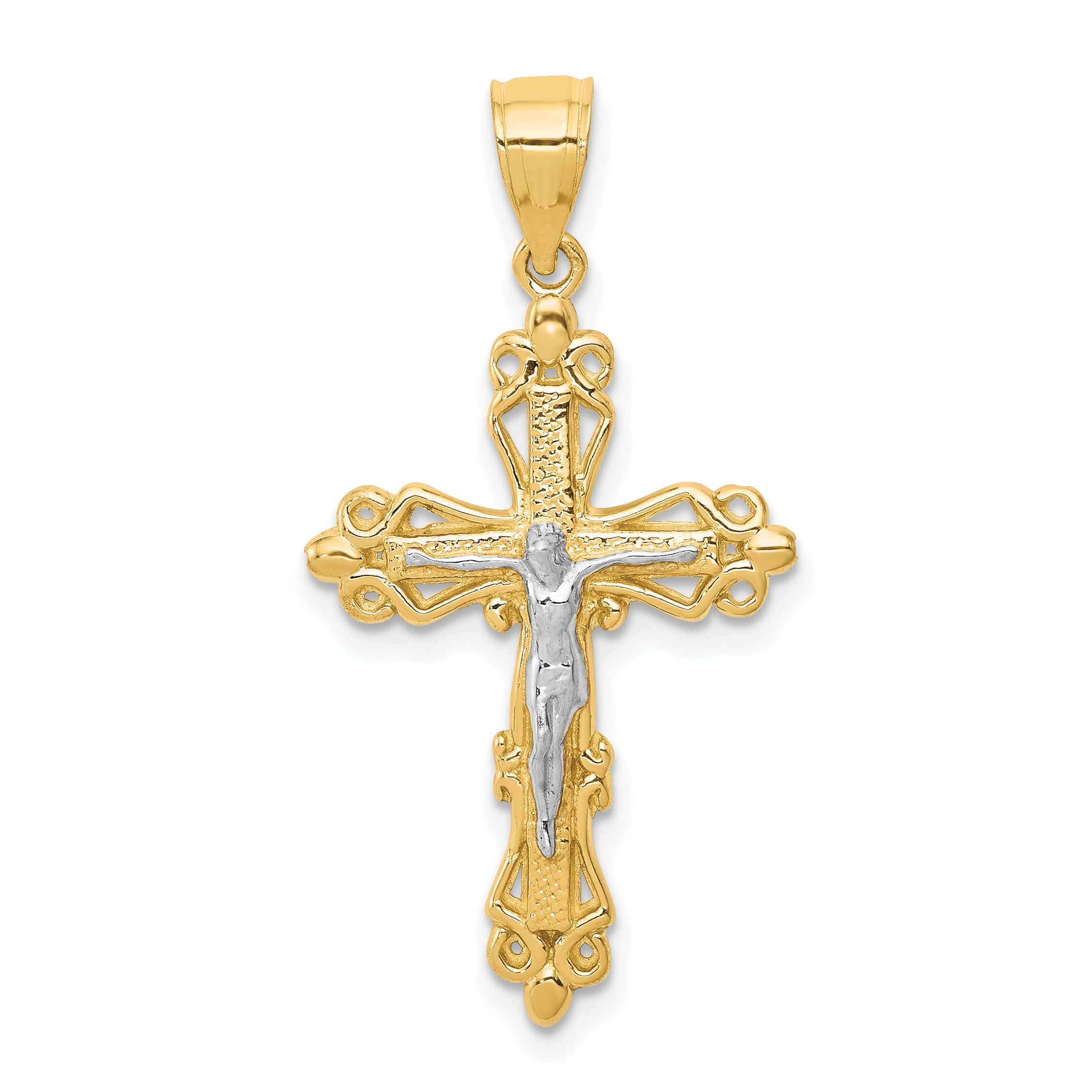10k Yellow w/Rhodium Crucifix Pendant