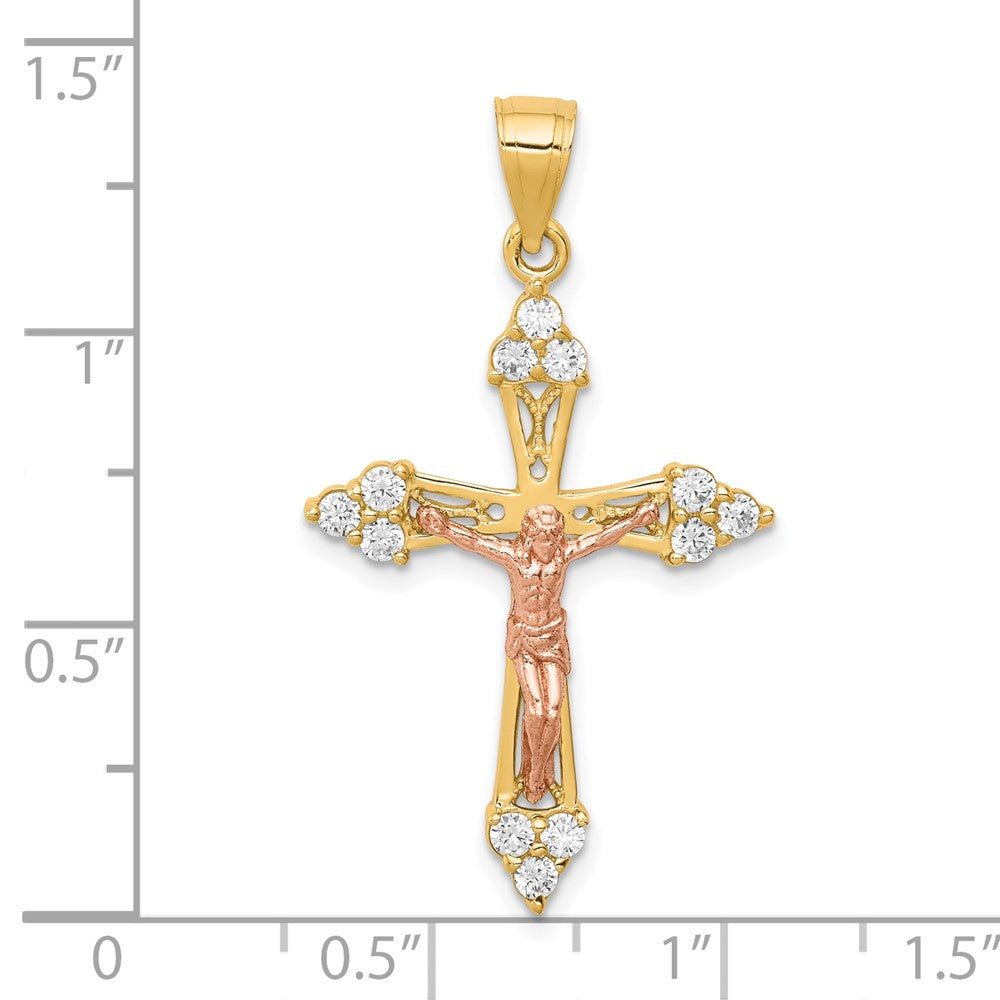 10k Two-tone 10k Two-tone CZ Crucifix Pendant