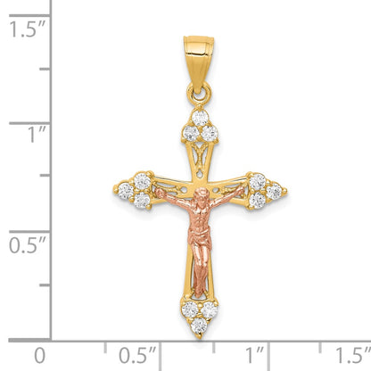 10k Two-tone 10k Two-tone CZ Crucifix Pendant