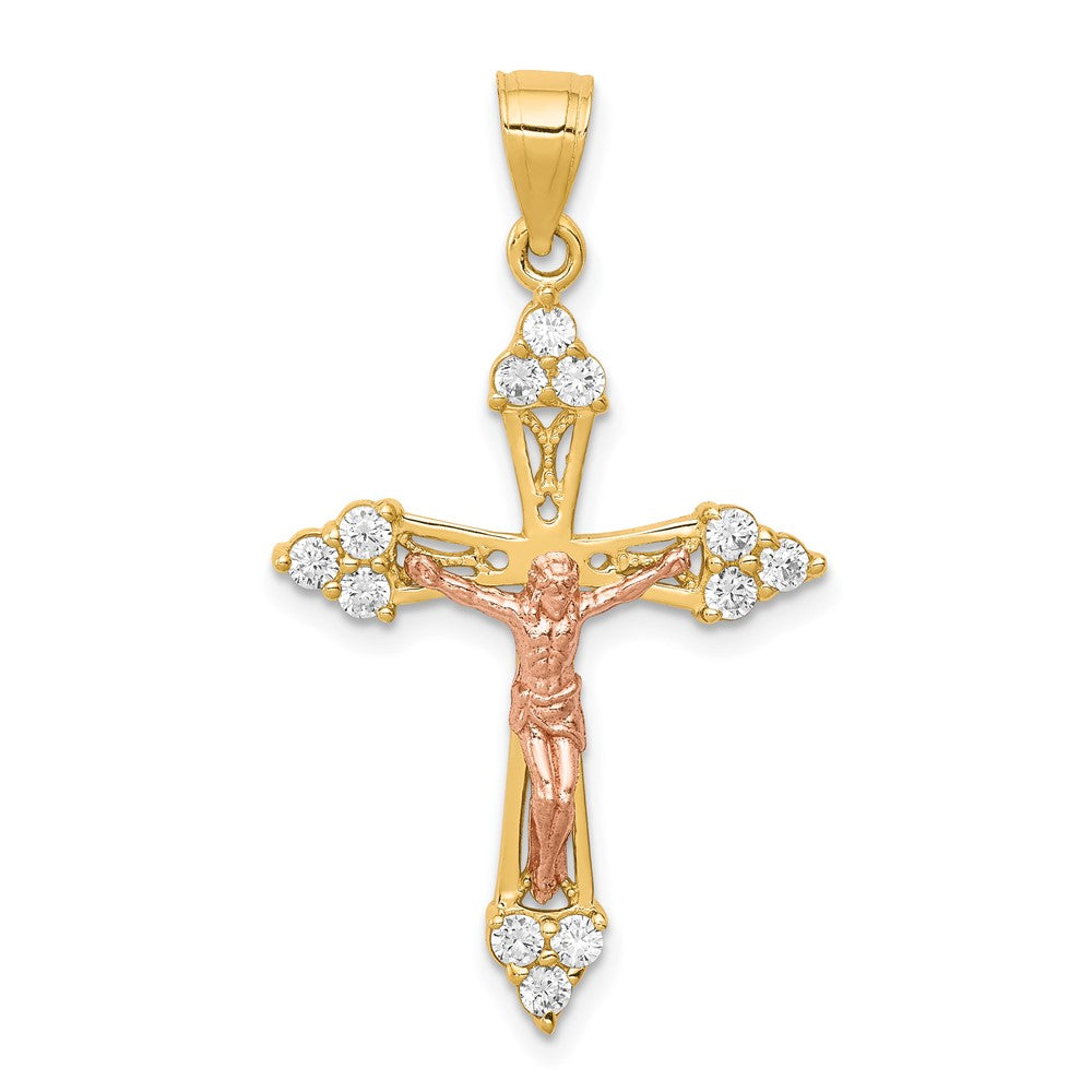 10k Two-tone 10k Two-tone CZ Crucifix Pendant