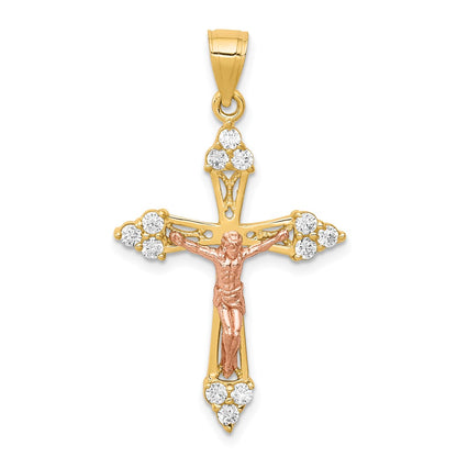 10k Two-tone 10k Two-tone CZ Crucifix Pendant
