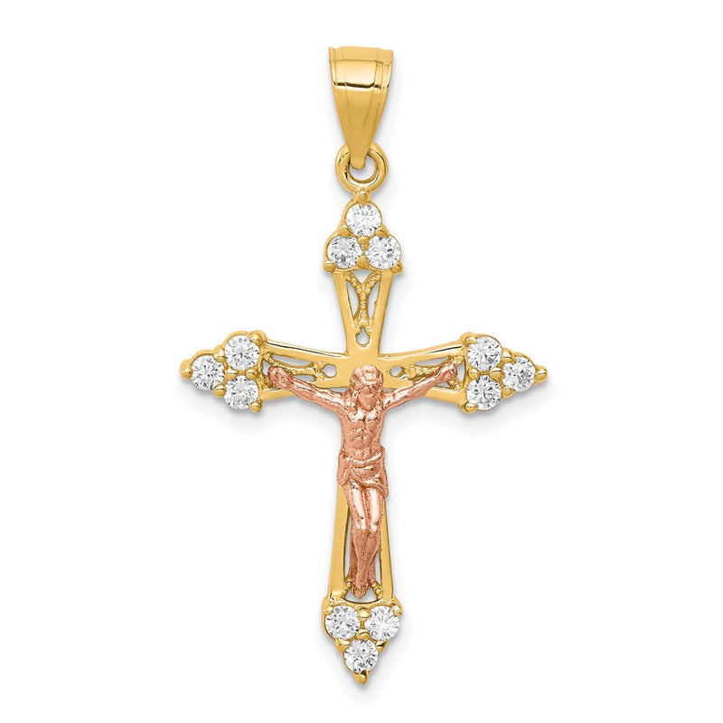 10k Two-tone 10k Two-tone CZ Crucifix Pendant