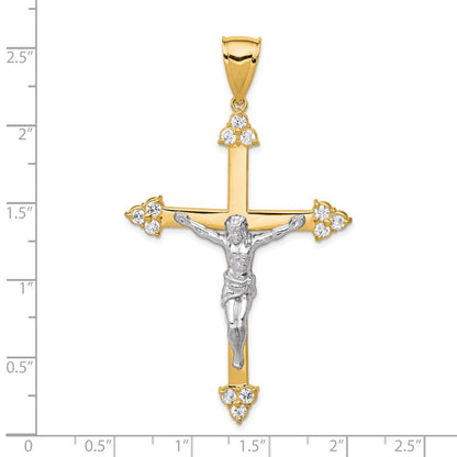10k Yellow w/Rhodium 10K w/Rhodium CZ Crucifix Pendant