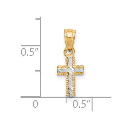 10k Yellow w/Rhodium w/ Rhodium Tiny Diamond-Cut Cross Pendant