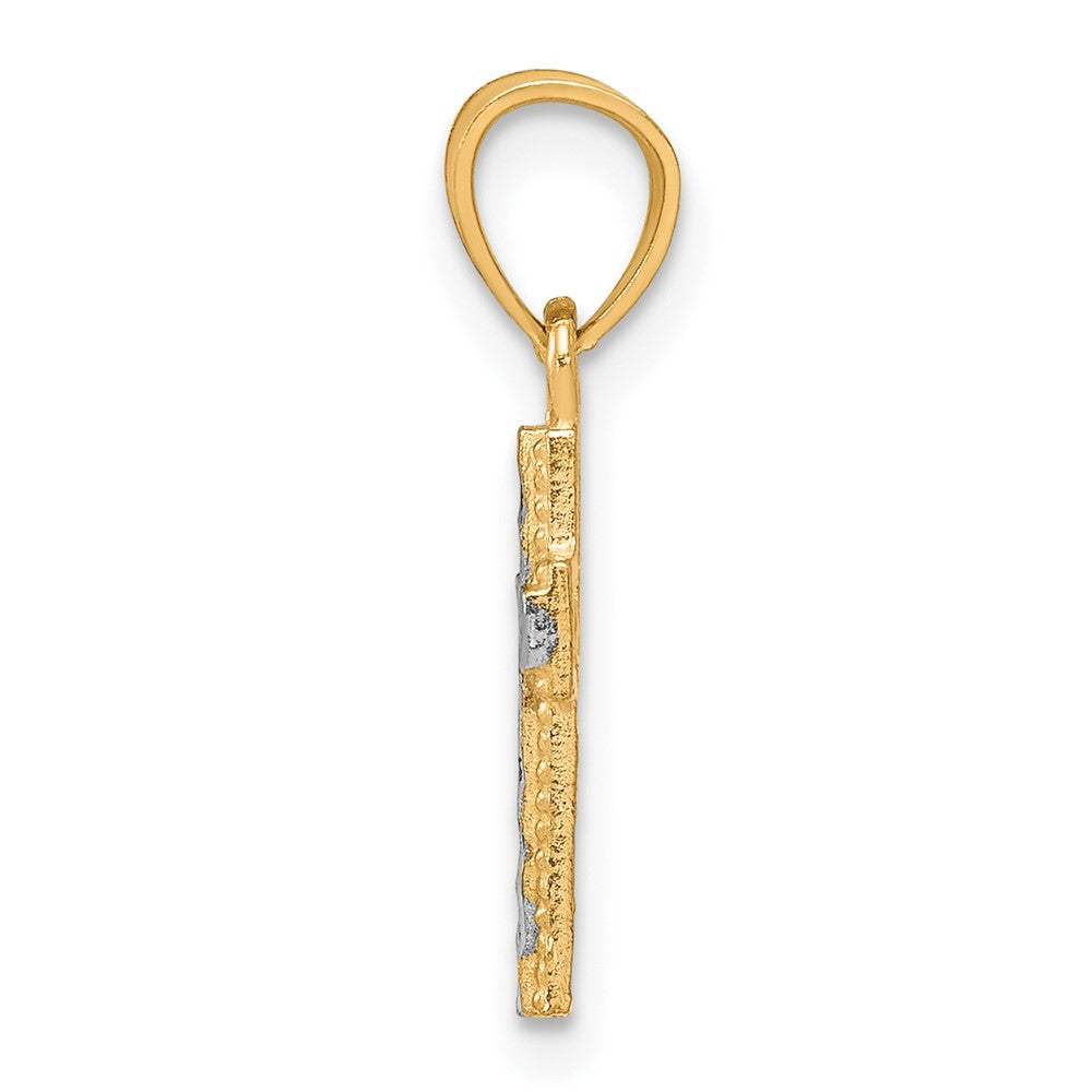 10k Yellow w/Rhodium & Rhodium Tiny Diamond-Cut Cross Pendant