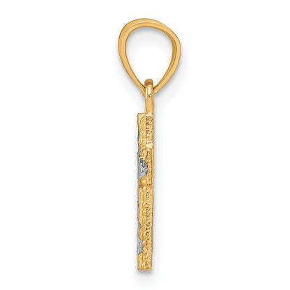 10k Yellow w/Rhodium & Rhodium Tiny Diamond-Cut Cross Pendant