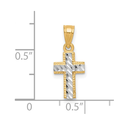 10k Yellow w/Rhodium & Rhodium Tiny Diamond-Cut Cross Pendant