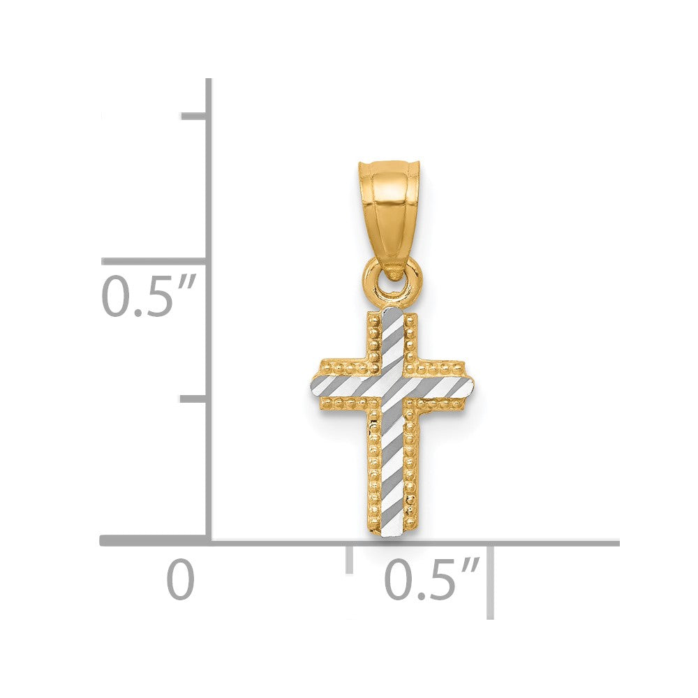 10k Yellow w/Rhodium w/ Rhodium Tiny Diamond-Cut Cross Pendant